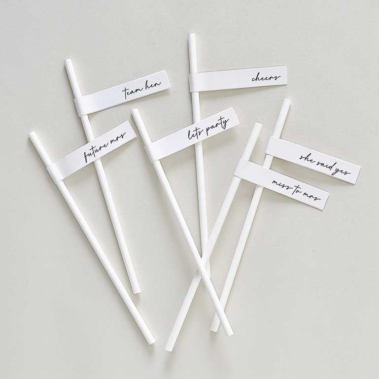 paper party straws with slogan flags for bachelorette celebrations