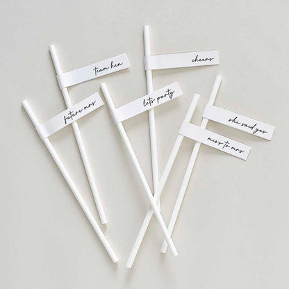 paper party straws with slogan flags for bachelorette celebrations