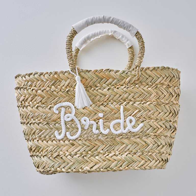 bride to be rattan tote bag