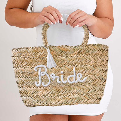 woven rattan bride bag with tassels
