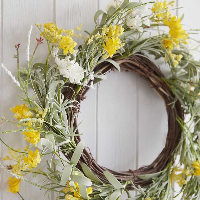 bright yellow faux blossom wreath home décor door decoration