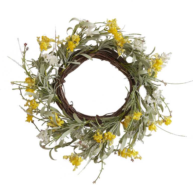 cheerful spring flower wreath with yellow blooms for party or seasonal décor