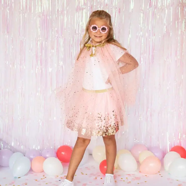 Glitter tulle kids cape for dress up party gift