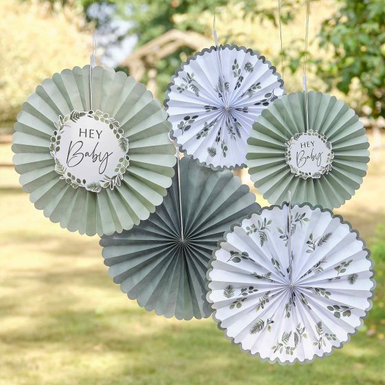 Botanical Hey Baby Haning Fan Wall Decoration - party supplies and decorations from Party & Pout Australia