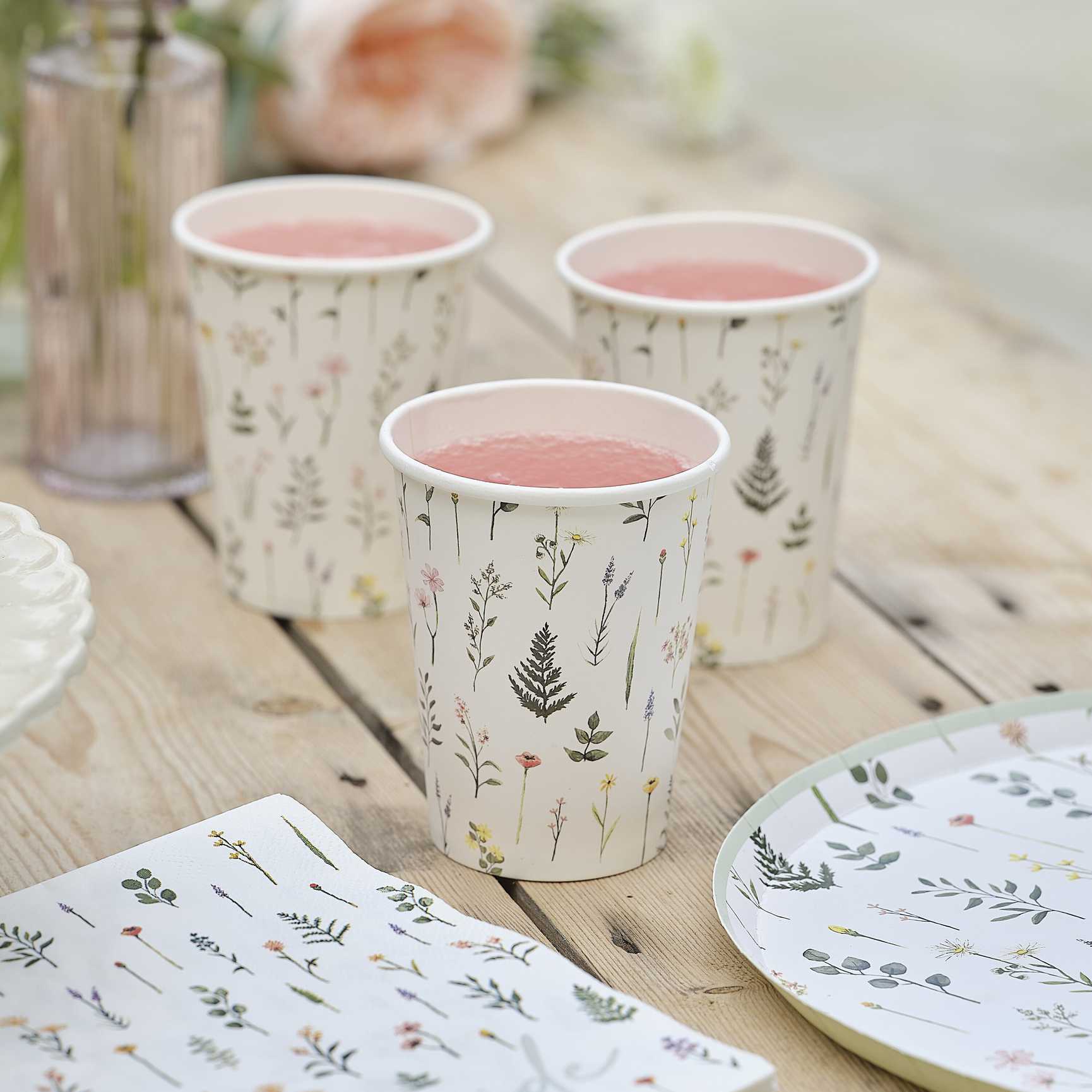 Bridal Bloom Floral Paper Party Cups - party plates and tableware from Party & Pout Australia