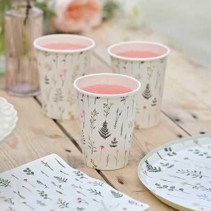 Bridal Bloom Floral Paper Party Cups - party plates and tableware from Party & Pout Australia
