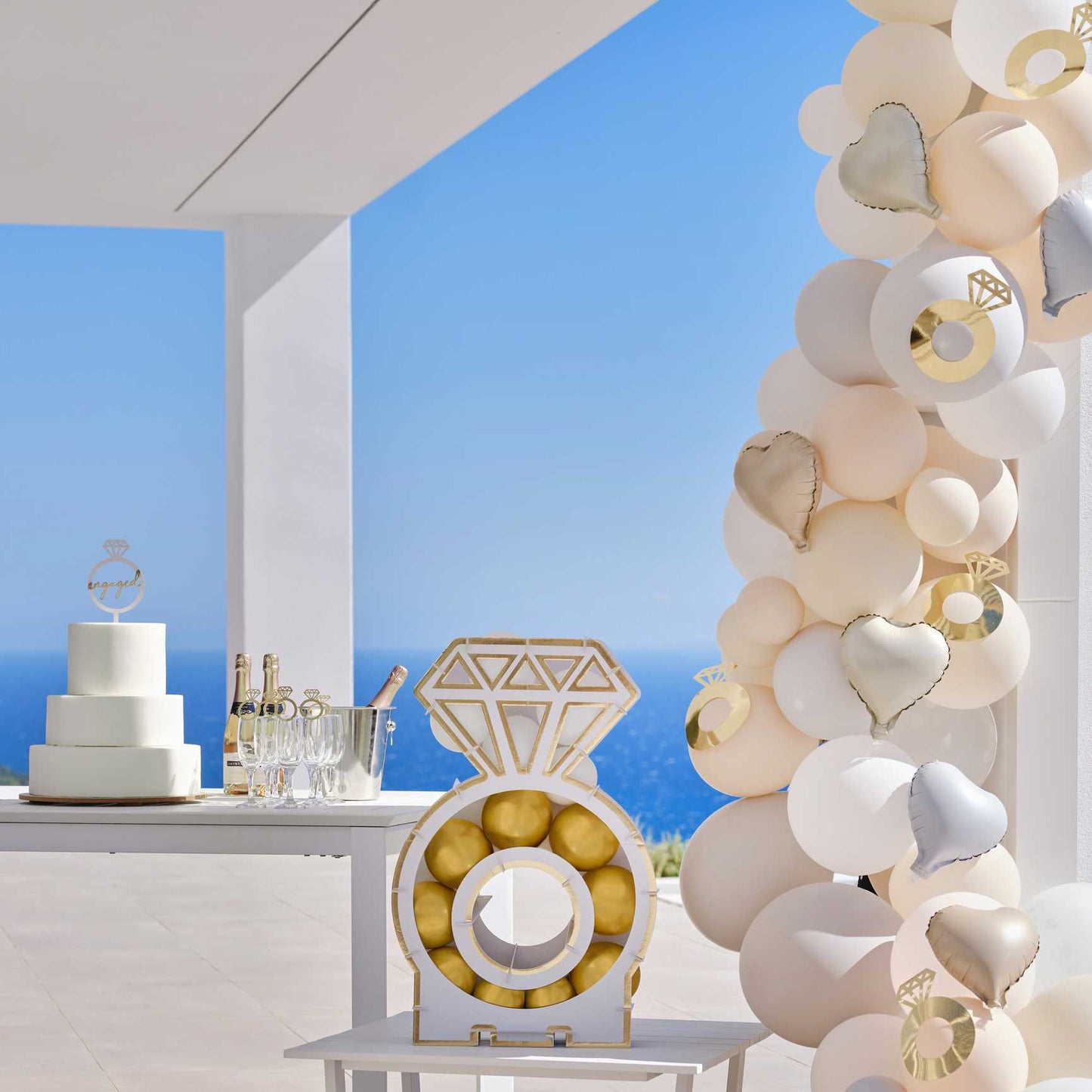 Cream, Grey & Gold Engaged Bride To-Be Balloon Garland Kit - balloon garlands and arches from Party & Pout Australia