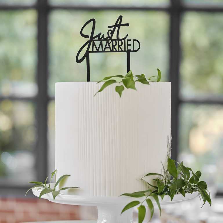 chic wedding cake topper black acrylic just married simple classy event supplies