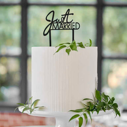 chic wedding cake topper black acrylic just married simple classy event supplies