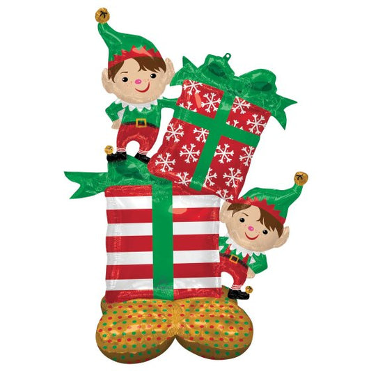 Standing Christmas Elves Presents Balloon Decoration - Christmas party decorations and tableware from Party & Pout Australia