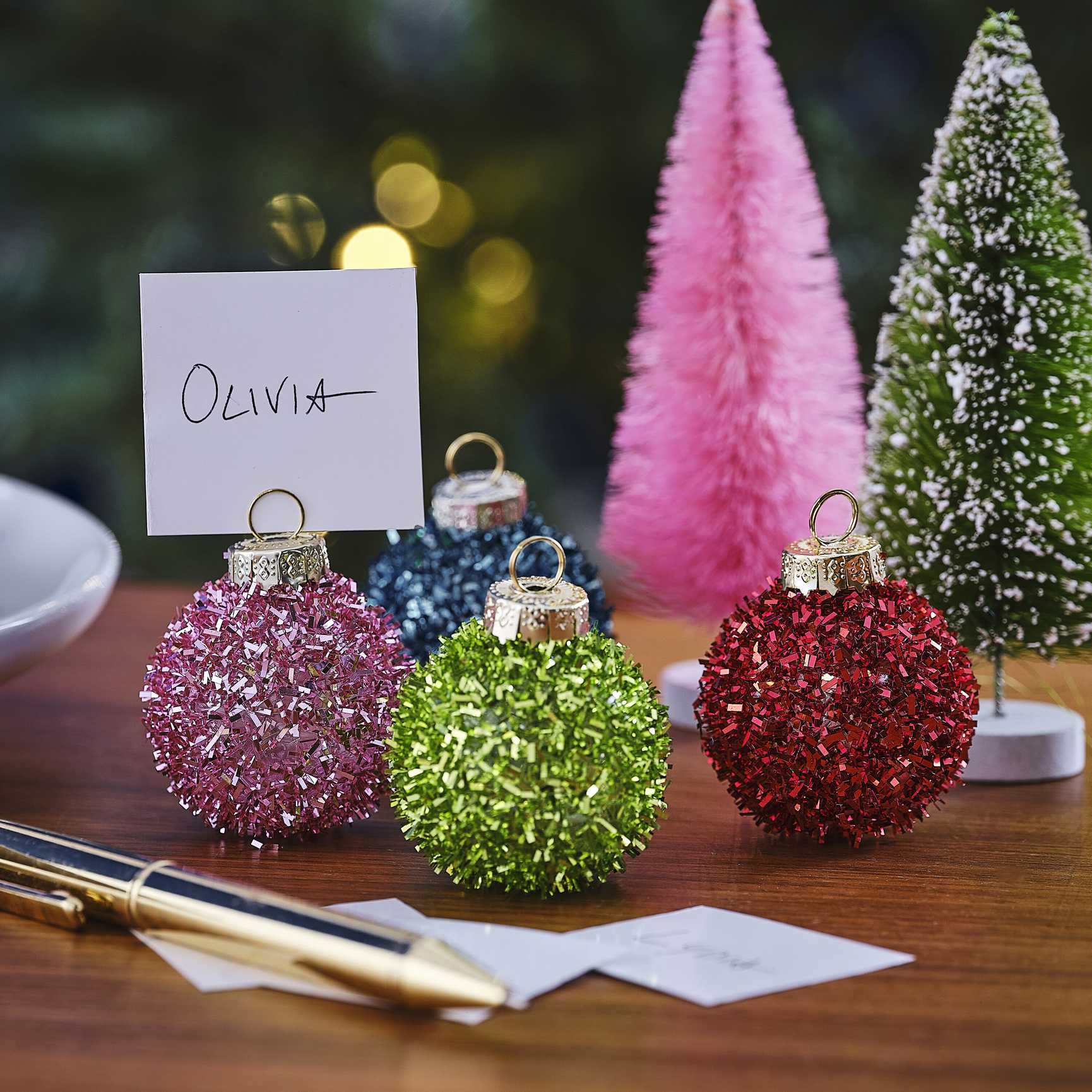 Bright Christmas Tinsel Bauble Name Place Card Holders - Christmas party decorations and tableware from Party & Pout Austr...