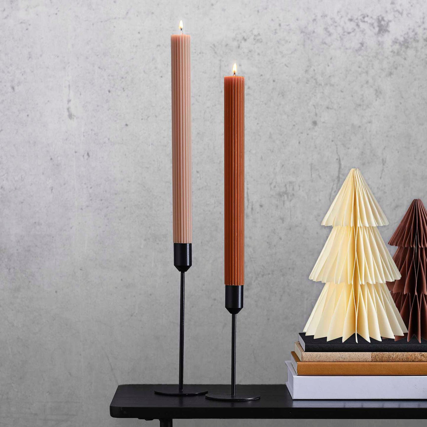 Copper Ribbed Christmas Dinner Pillar Candles - Christmas party decorations and tableware from Party & Pout Australia