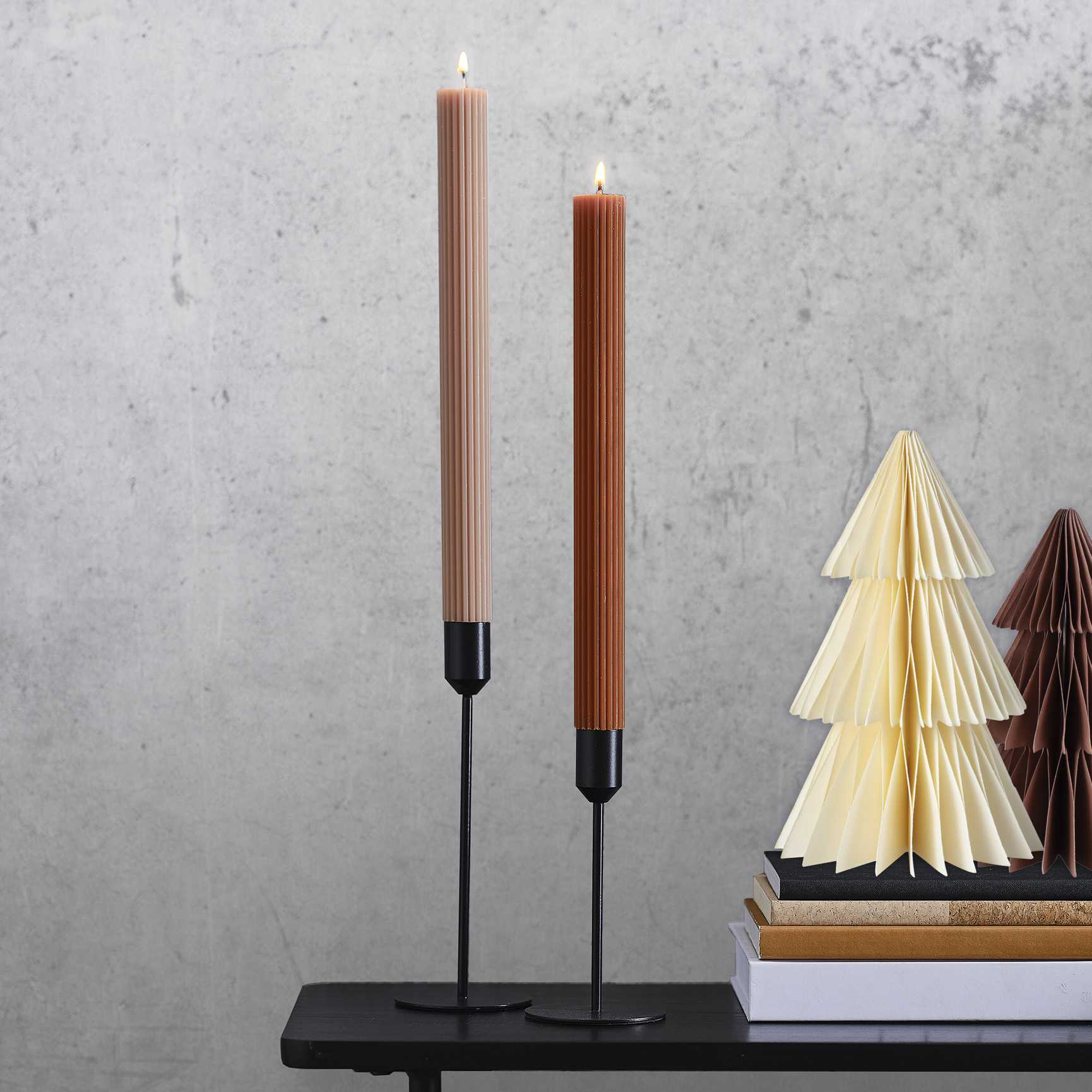 Copper Ribbed Christmas Dinner Pillar Candles - Christmas party decorations and tableware from Party & Pout Australia