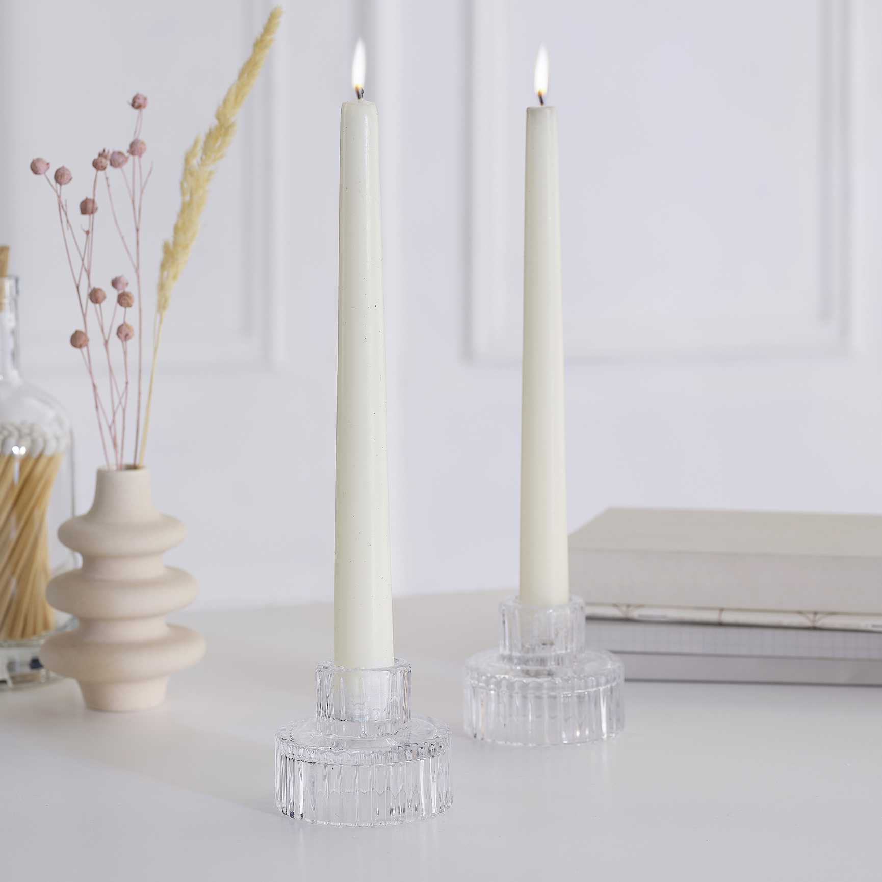 Clear Glass RIbbed Christmas Candle Stick Holder - Christmas party decorations and tableware from Party & Pout Australia
