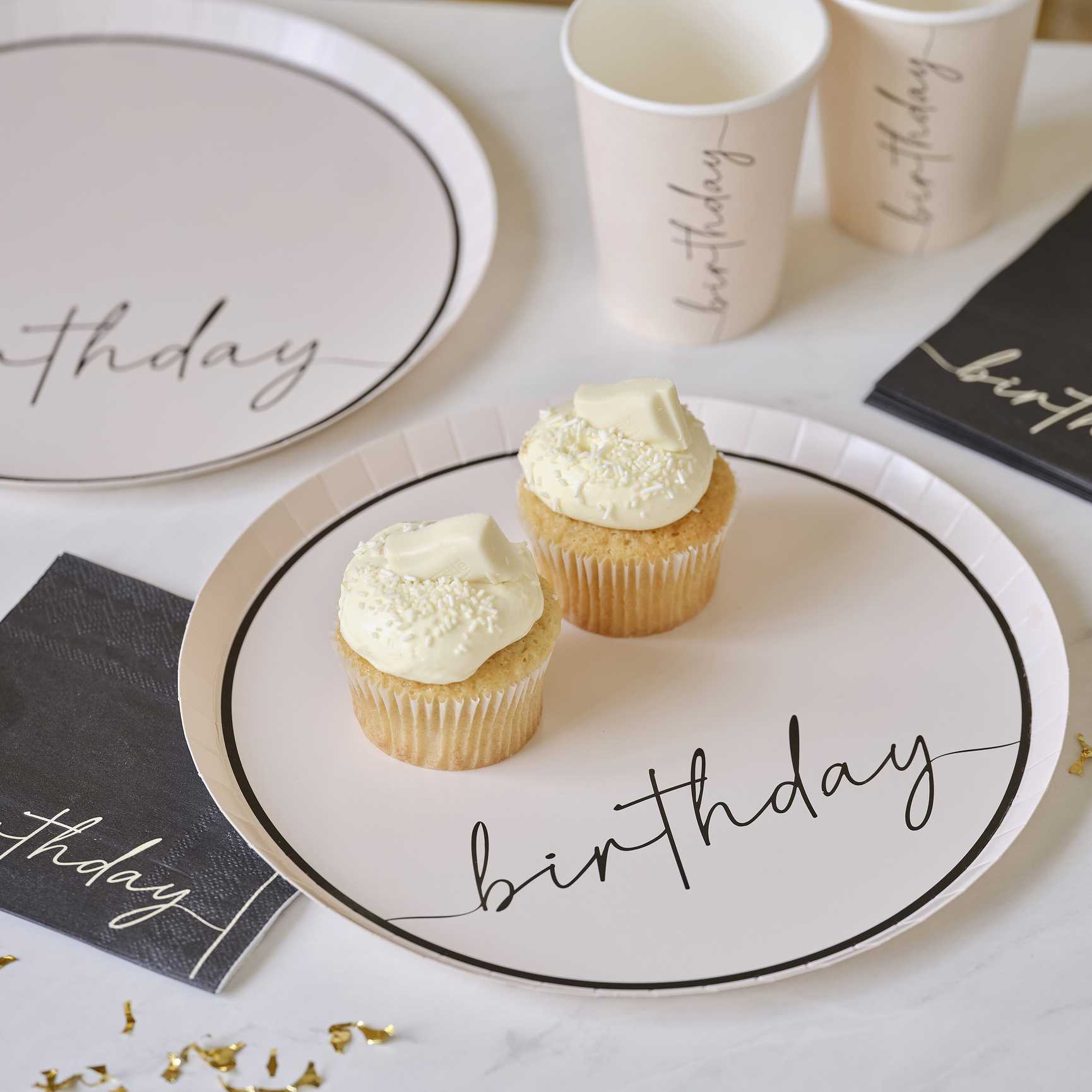 Nude and black Happy Birthday paper party plates Australia