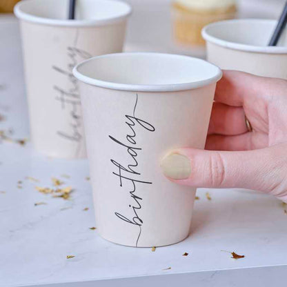 Nude and black happy birthday paper party cups Australia