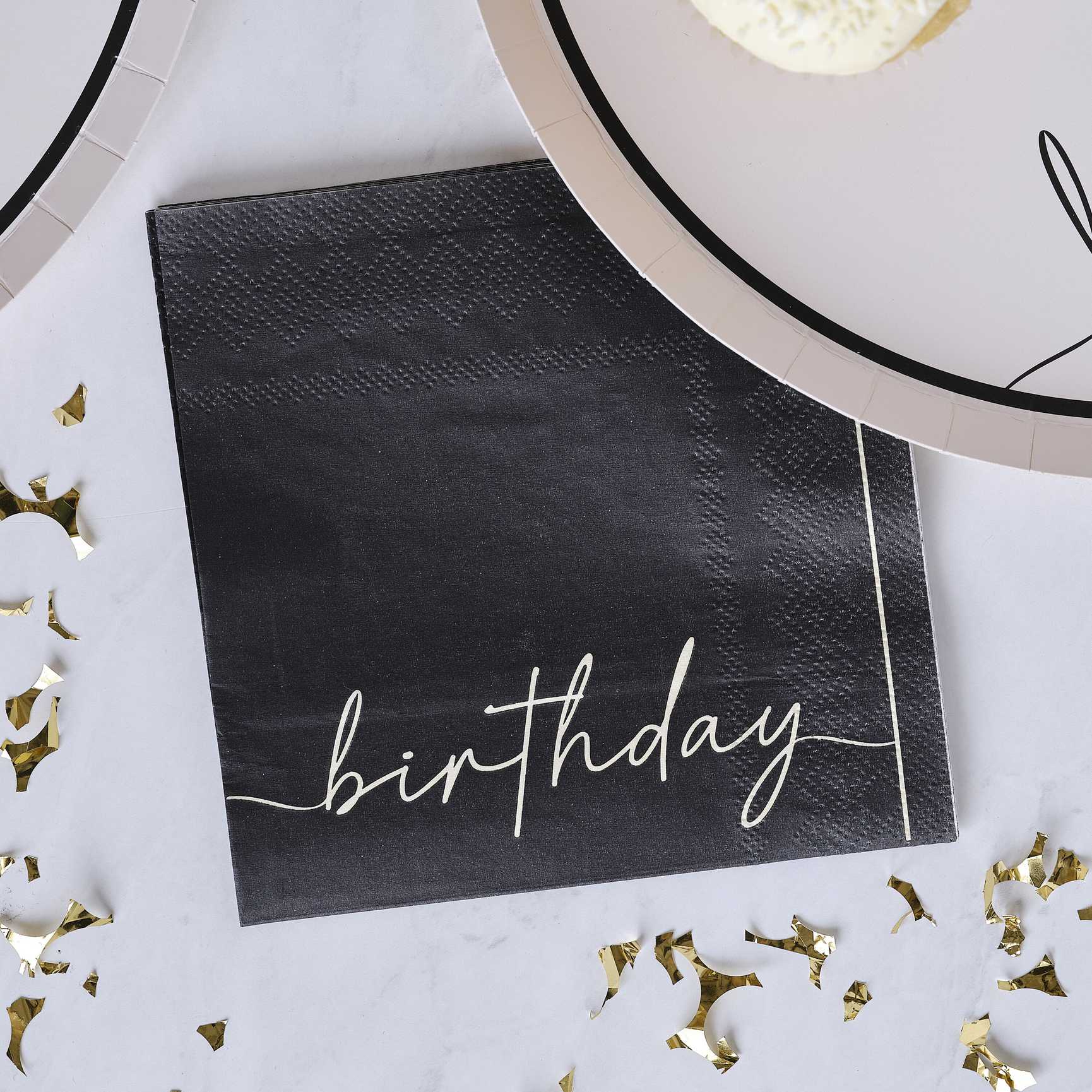 Nude and black Happy Birthday paper napkins birthday décor