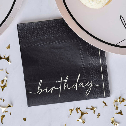 Nude and black Happy Birthday paper napkins birthday décor