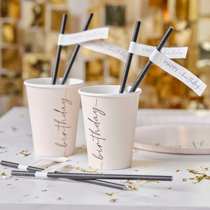 Nude and black Happy Birthday paper straws Australia