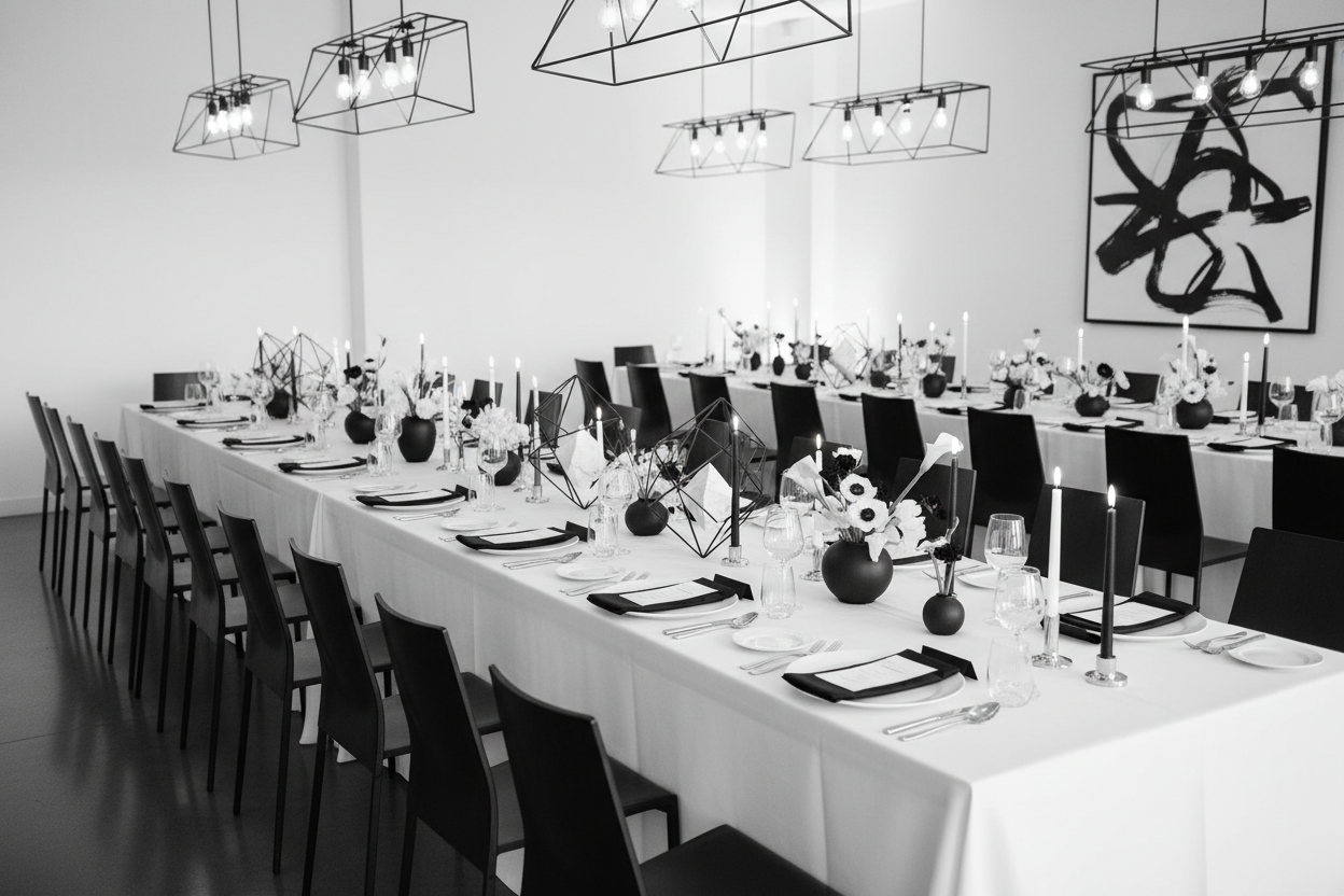 Contemporary/black & white modern theme style wedding reception decorations