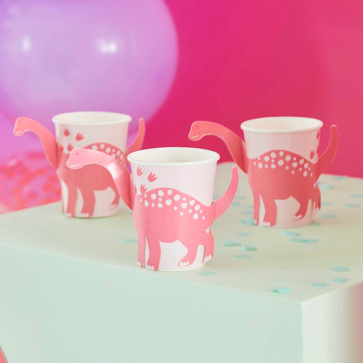 Pink pop out dinosaur paper cups 9oz kids birthday Australia