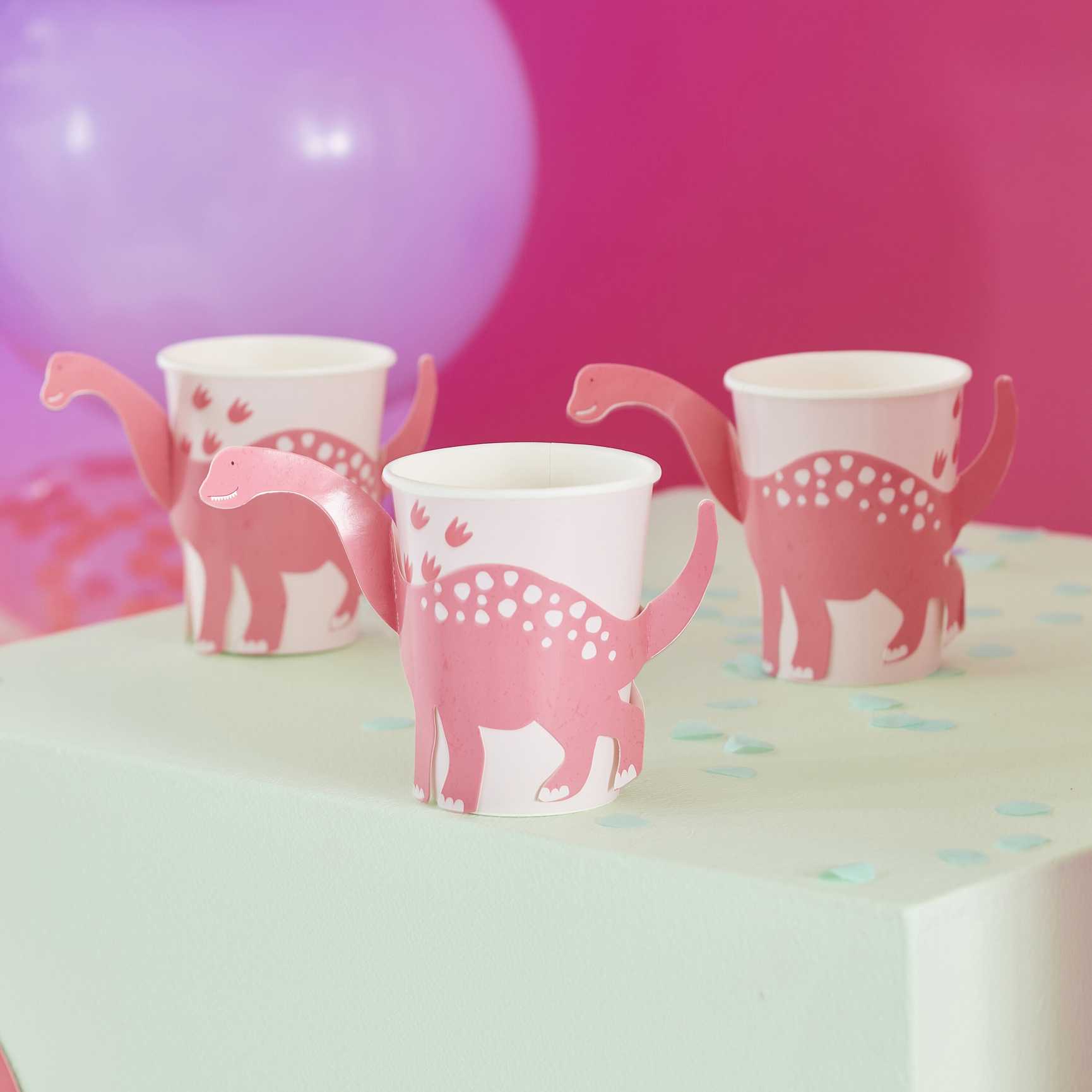 Pink pop out dinosaur paper cups 9oz kids birthday Australia