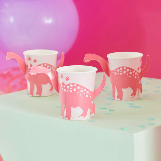 Pink pop out dinosaur paper cups 9oz kids birthday Australia