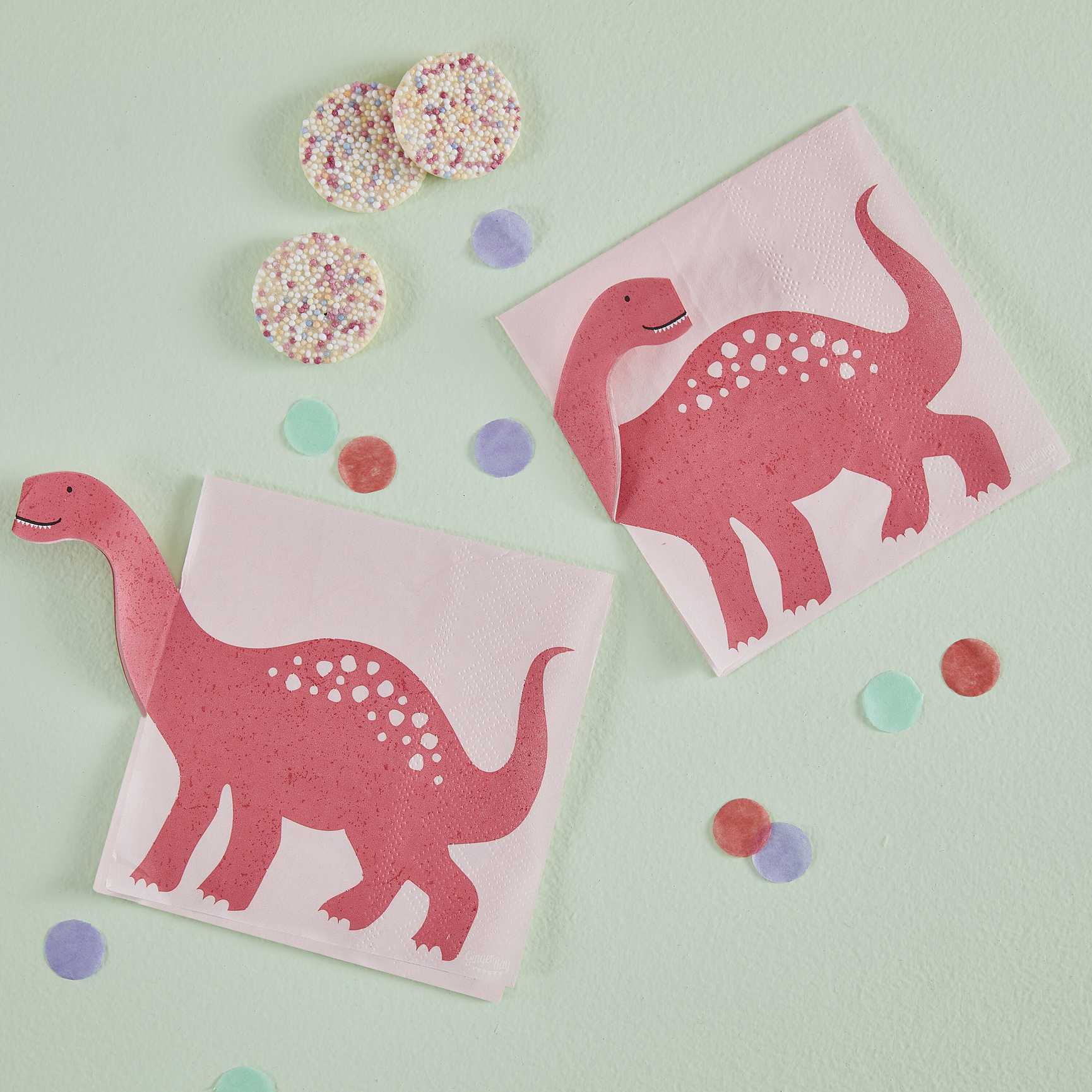 Pink pop out dinosaur paper napkins 16-pack kids party Australia
