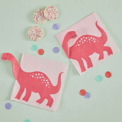 Pink pop out dinosaur paper napkins 16-pack kids party Australia