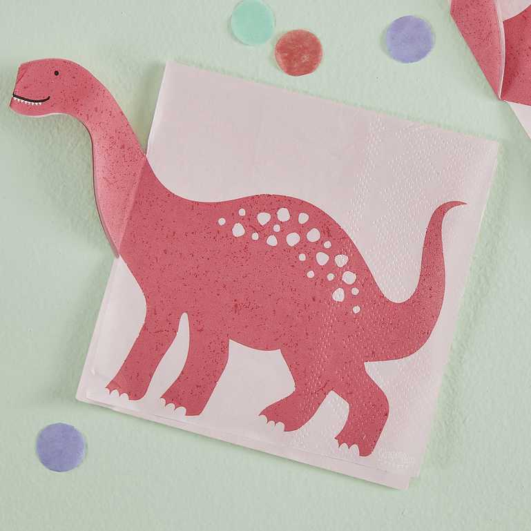 Dinosaur birthday paper napkins pink pop-out design