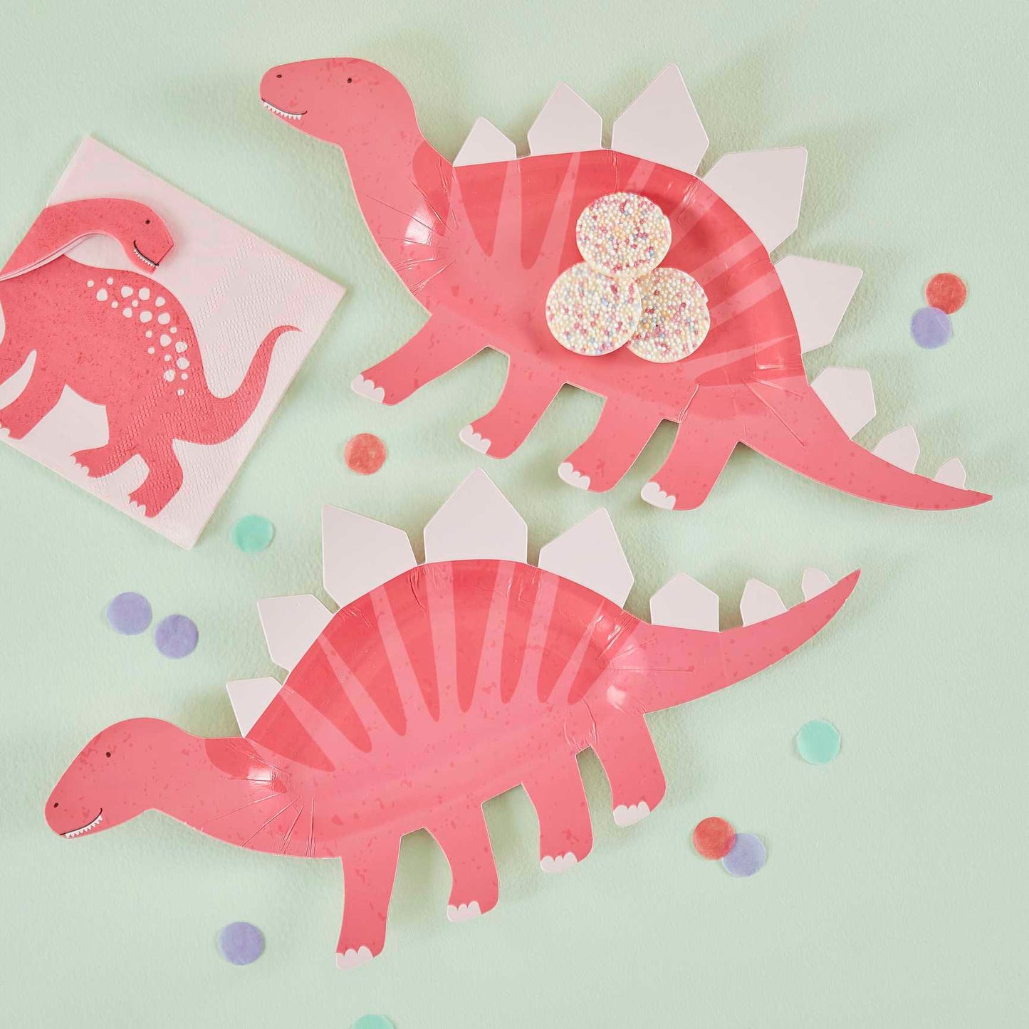 Pink dinosaur shaped sweet treat plates kids birthday Australia