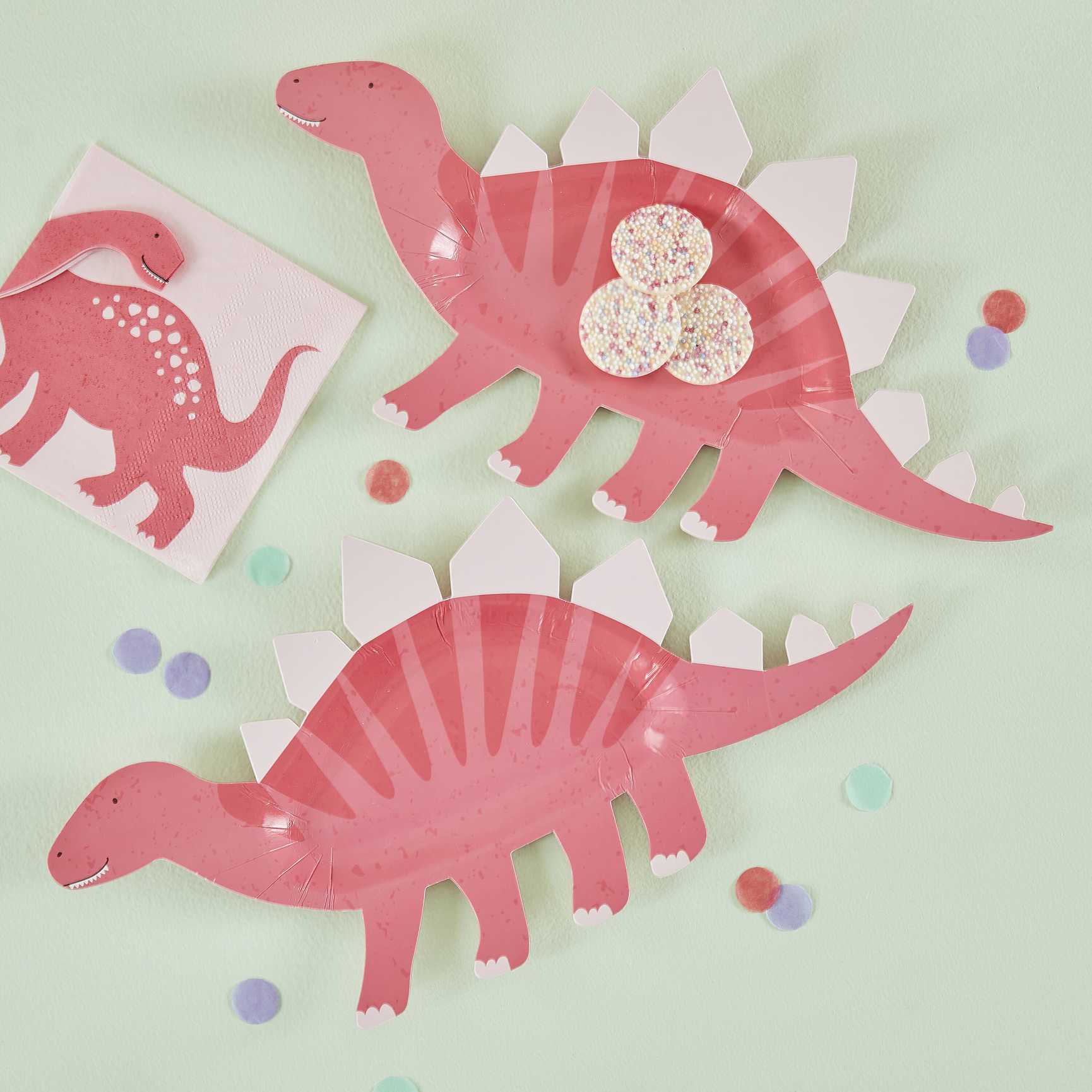 Pink dinosaur shaped sweet treat plates kids birthday Australia