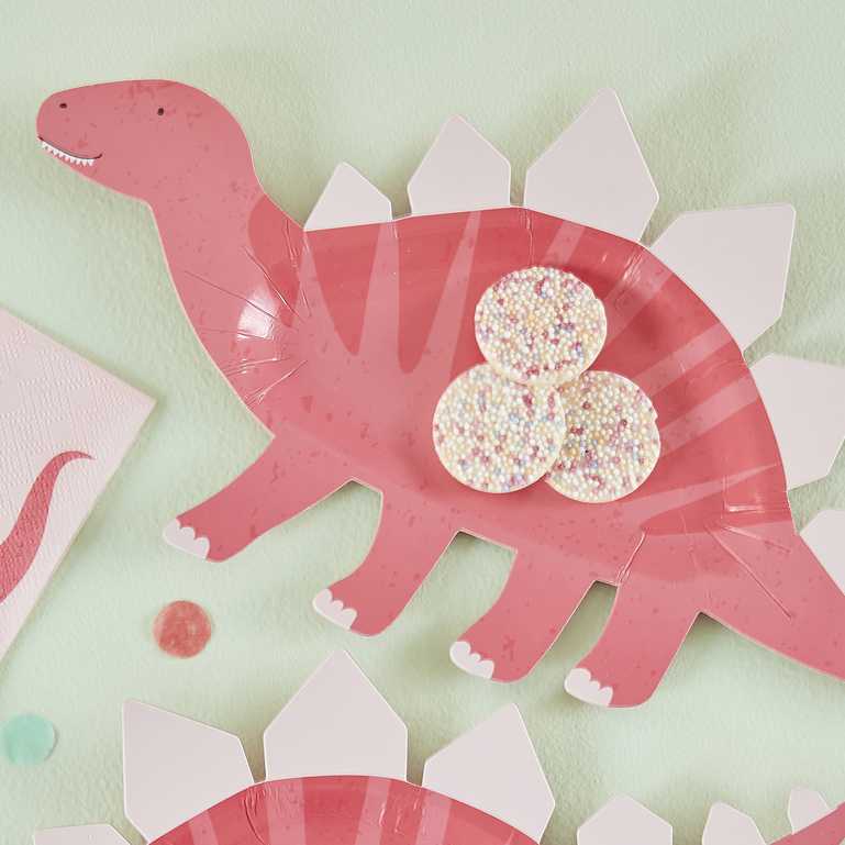 Dinosaur party paper plates pink kids party supplies