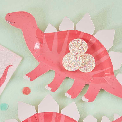 Dinosaur party paper plates pink kids party supplies
