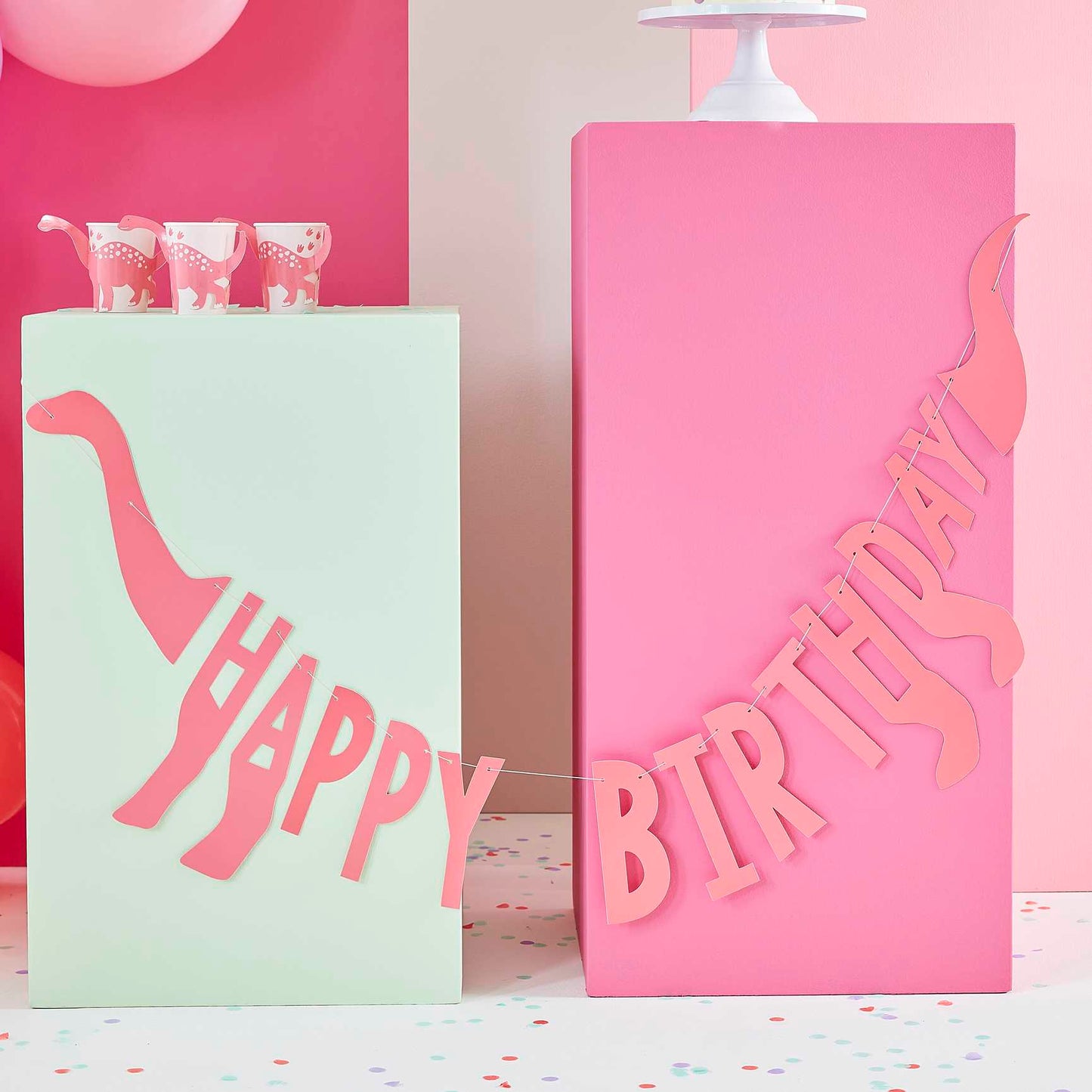 Pink Happy Birthday dinosaur bunting kids party décor Australia