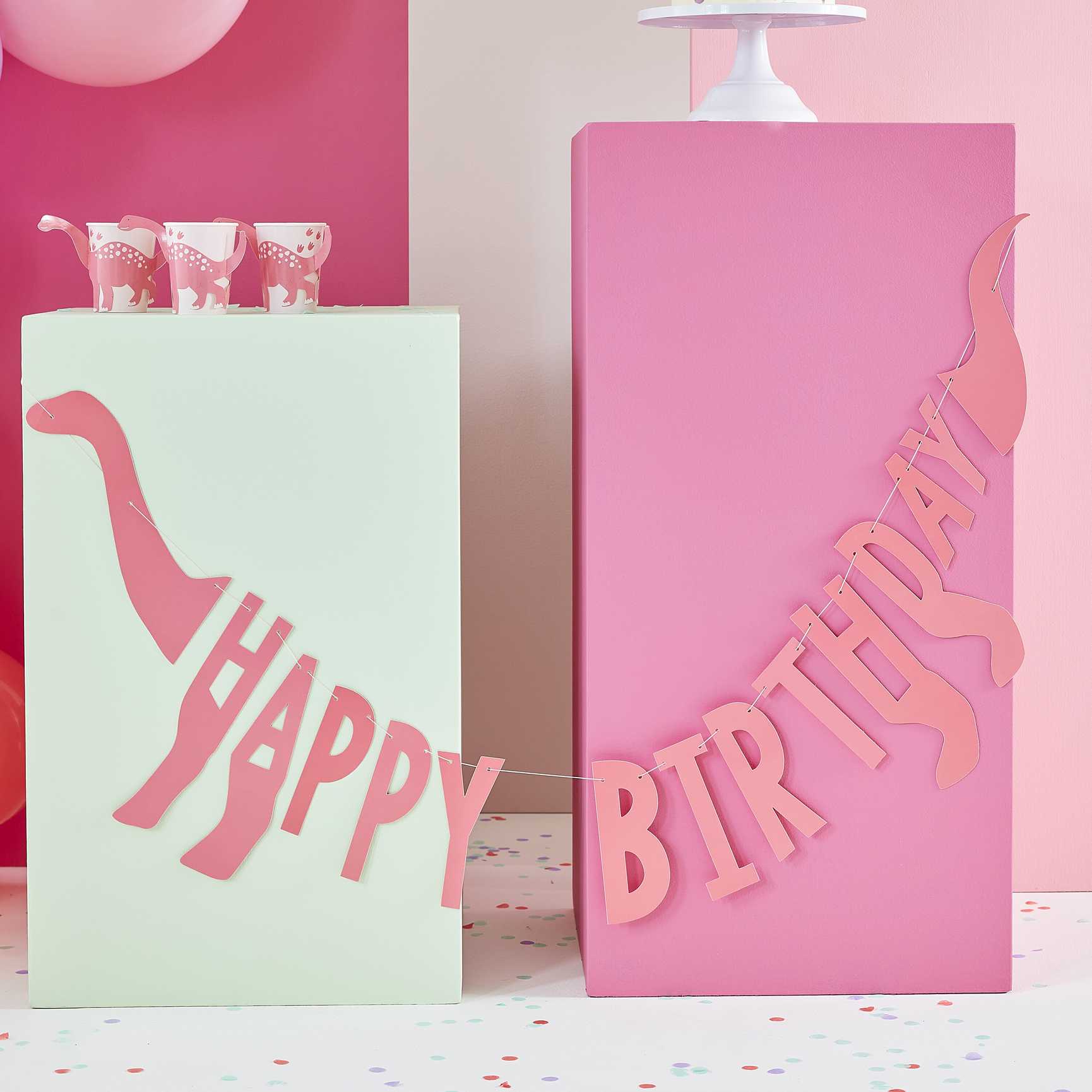 Pink Happy Birthday dinosaur bunting kids party décor Australia
