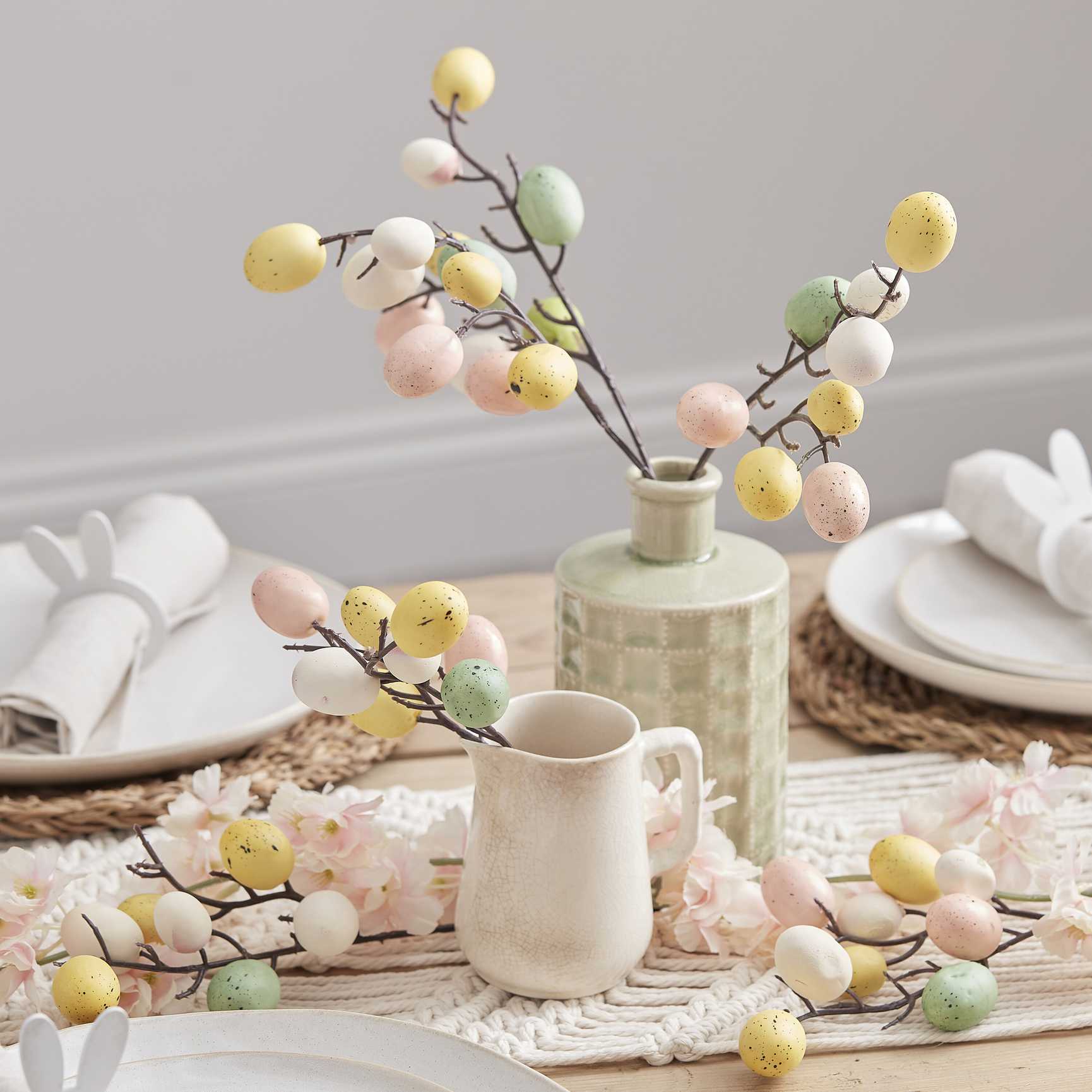pastel Easter egg stems decoration for spring party or Easter table