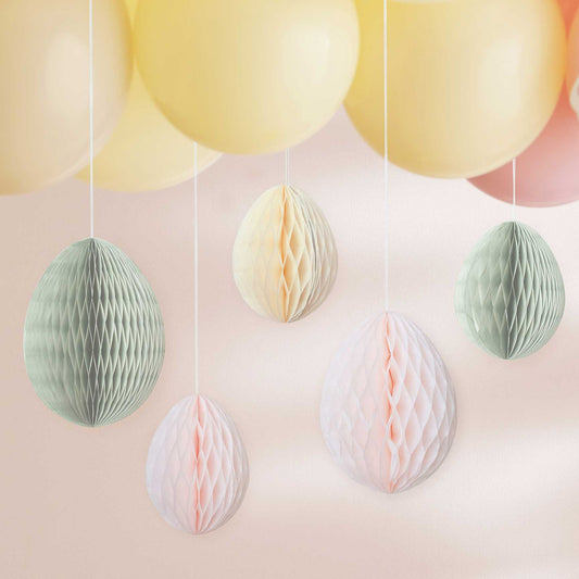 pastel honeycomb egg hanging Easter decorations for party décor