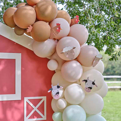 Animal themed birthday balloon arch cow pig sheep decorations