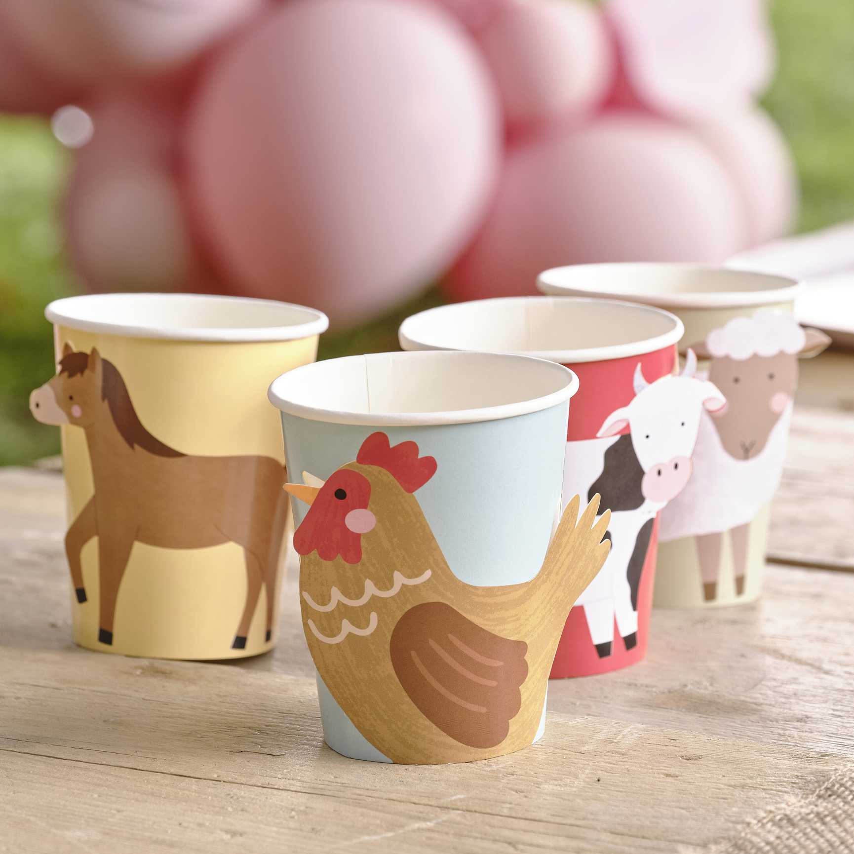 Farm animals paper party cups kids birthday drinks Australia