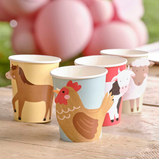 Farm animals paper party cups kids birthday drinks Australia