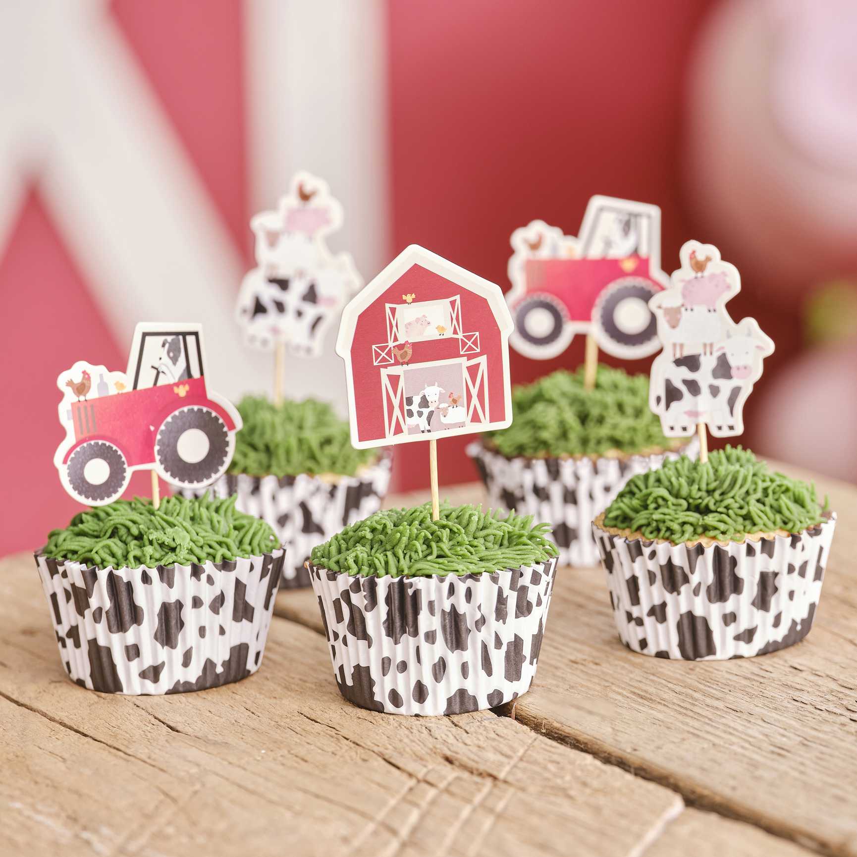 Farm birthday cake cupcake toppers barn tractor and farm animal toppers for kids party Australia