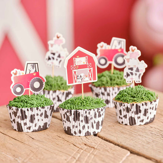 Farm birthday cake cupcake toppers barn tractor and farm animal toppers for kids party Australia