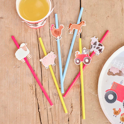 Farm animals paper straws colourful farm party tableware Australia