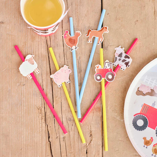 Farm animals paper straws colourful farm party tableware Australia