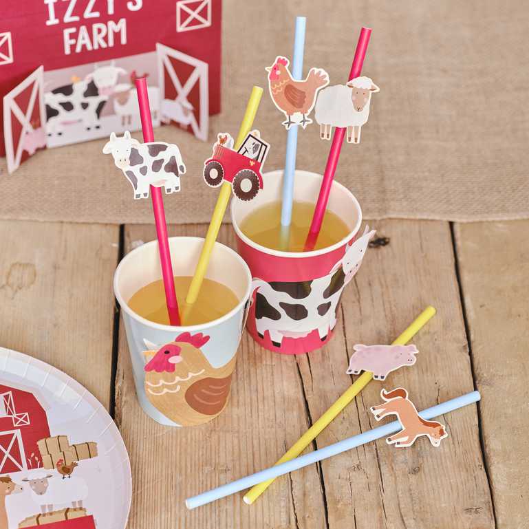 Kids birthday party farm animal paper straws for cupcakes drinks and decorations