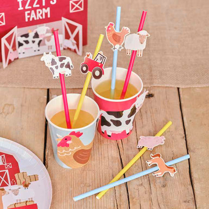 Kids birthday party farm animal paper straws for cupcakes drinks and decorations