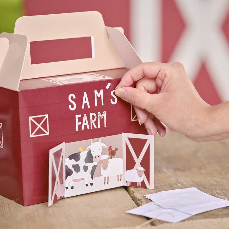 Barn shaped treat boxes farm birthday party favour boxes