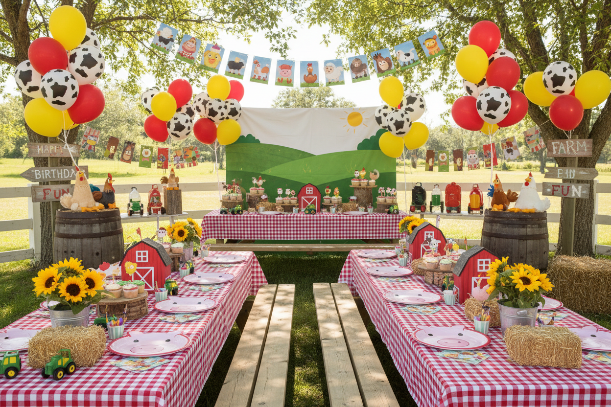 farm anaimal/barnyard kids birthday party theme decrations