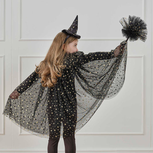 black and gold star witch cape – halloween costume australia